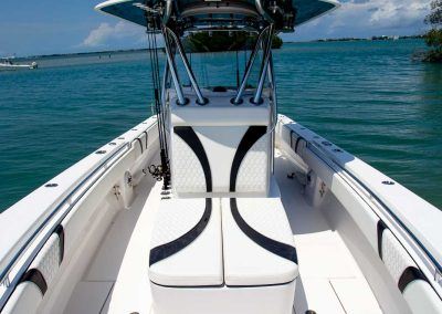Shot from bow Simrad electronics bentleey sticching aluminum handrail Contender Boats ST  interior